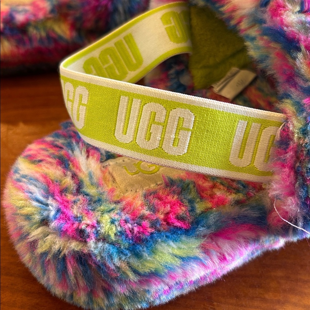 UGG Fluffy Rainbow Slippers youth size 6 EU 38 - Picture 2 of 4